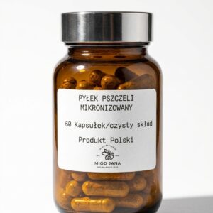Pyłek pszczeli mikronizowany w wegańskich kapsułkach marki Miód Jana – opakowanie 60 sztuk
